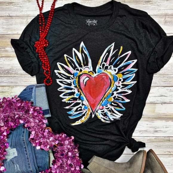 Hearts For M-O-M! Tops - NEW~Sacred Heart V-Neck T Tee Shirt